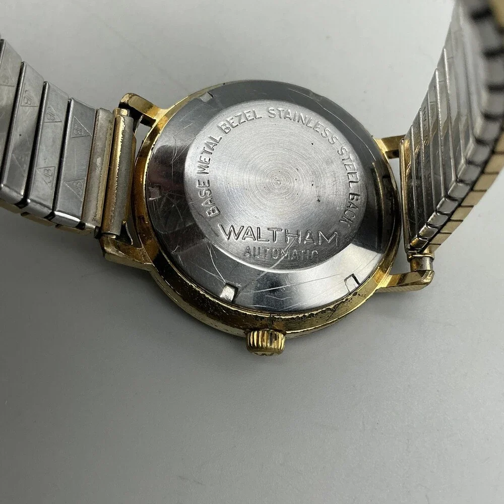 Vintage Waltham Mens Watch 36mm Gold Tone Automatic Date NON WORKING For Parts